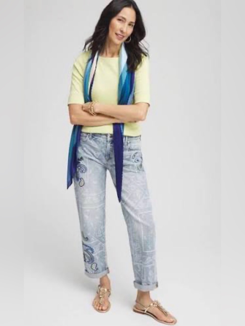 Chico's Light Blue Embroidered Boyfriend Jeans Size 14 (2.5)